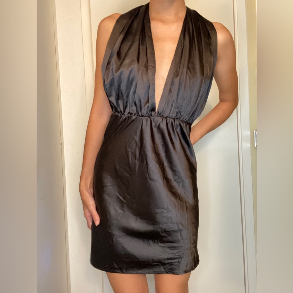 Satin Halter Tie Back Dress Mahina Black
